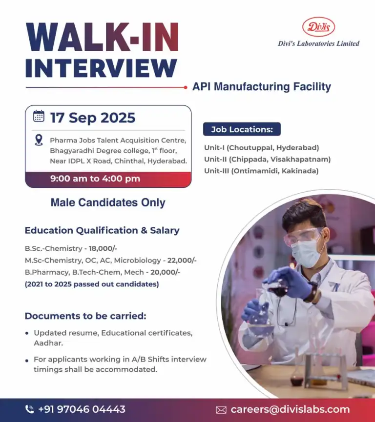 Divis Laboratories Walk-In Interview 2025