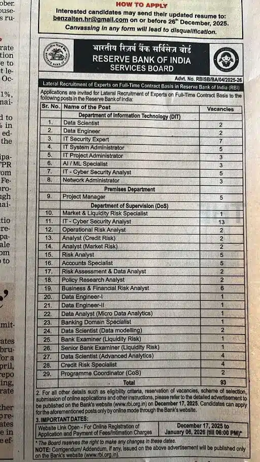 RBI Lateral Recruitment 2025
