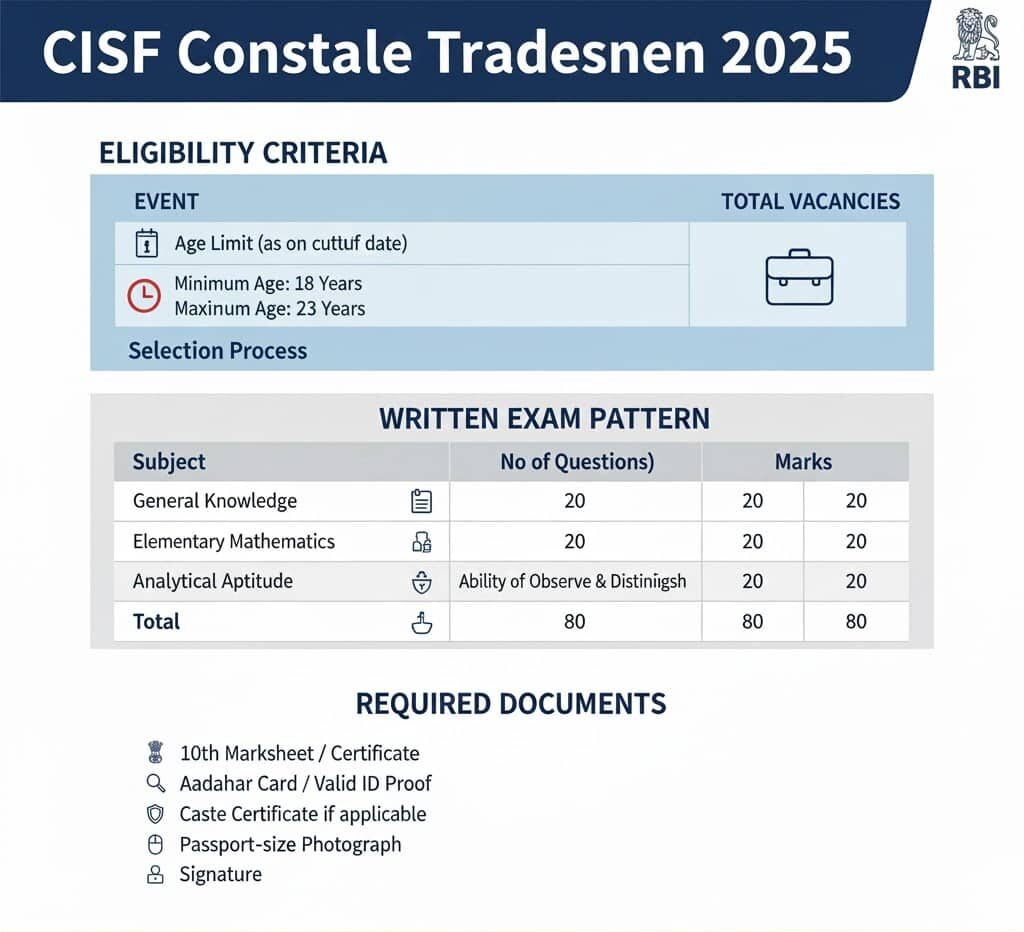 CISF Constable Tradesmen Recruitment 2025
