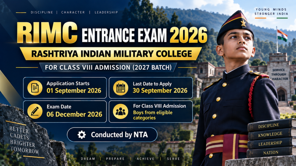 RIMC Entrance Exam 2026 notification – application dates, eligibility, exam date and Class VIII admission details